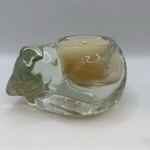 Vintage Indiana Glass Sleeping Kitty Candle Holder